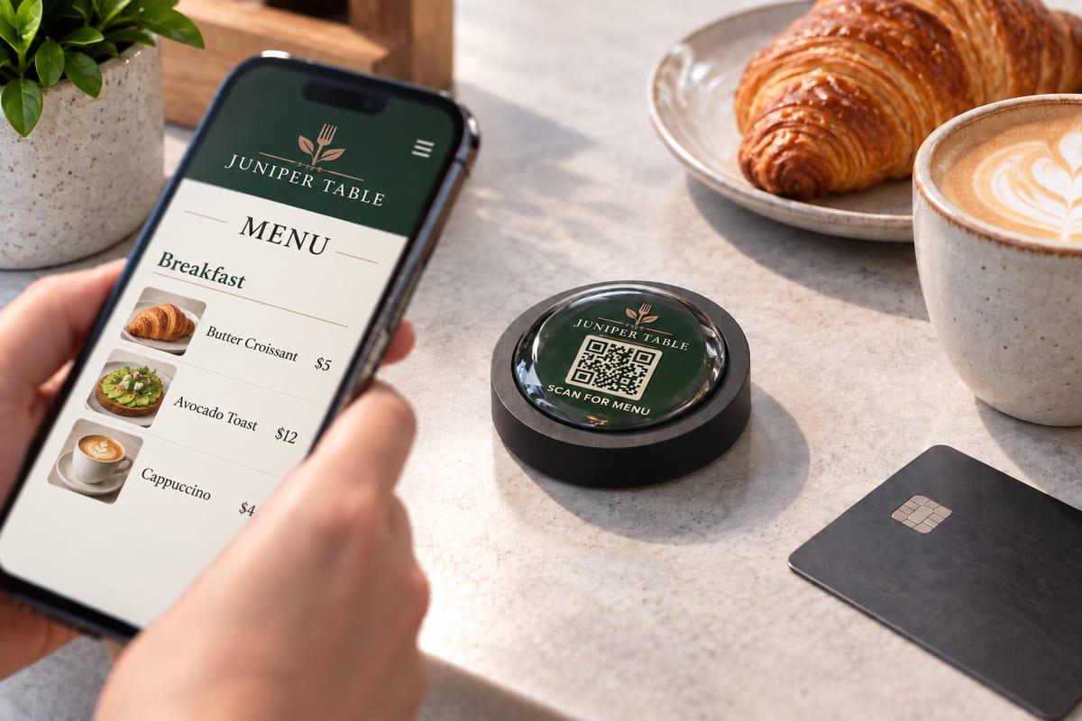 Domed QR code label used for restaurant labels