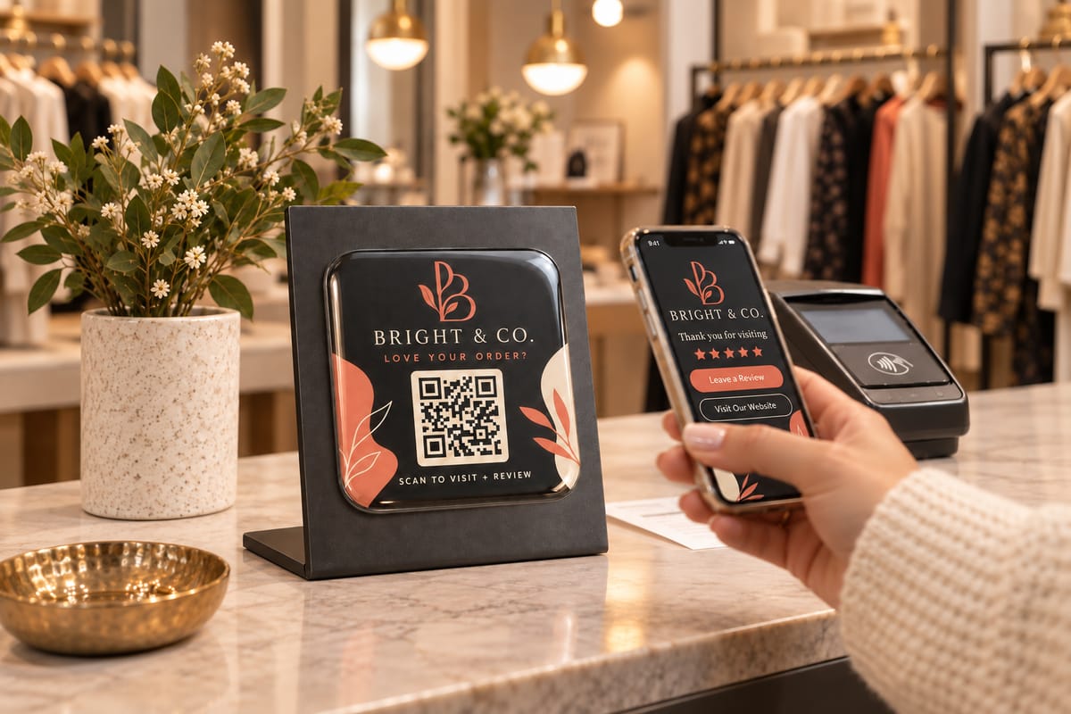 Domed QR code label used for branding labels