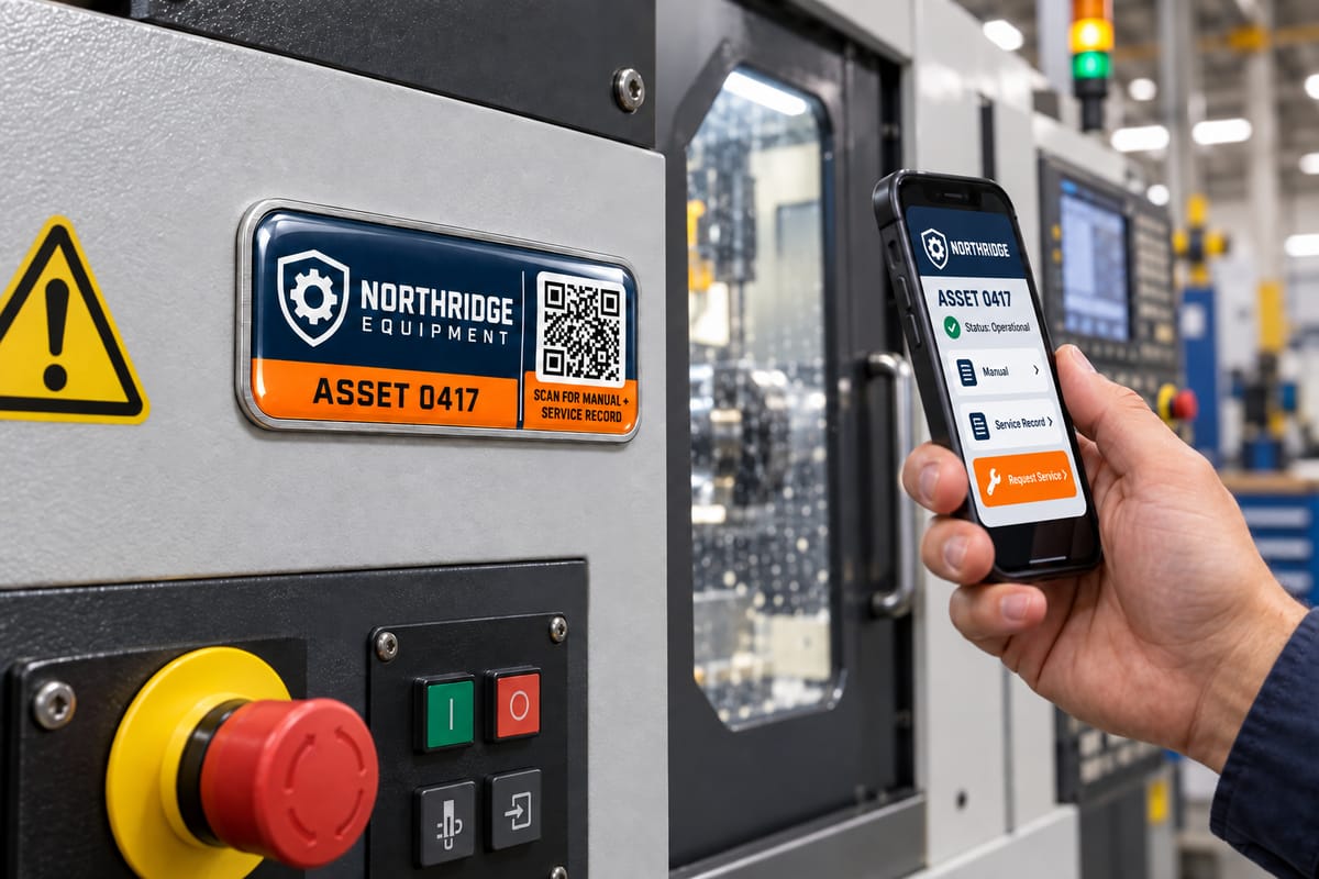 Domed QR code label used for equipment and asset tags