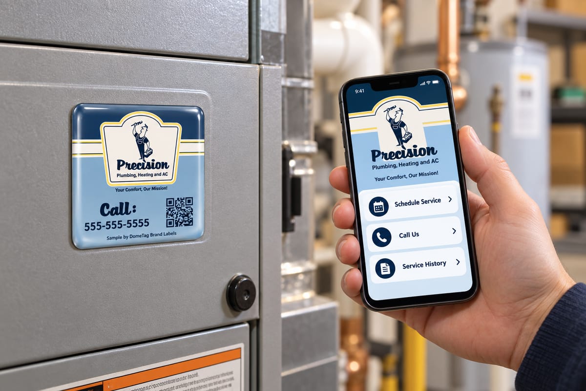 Domed QR code label used for service labels